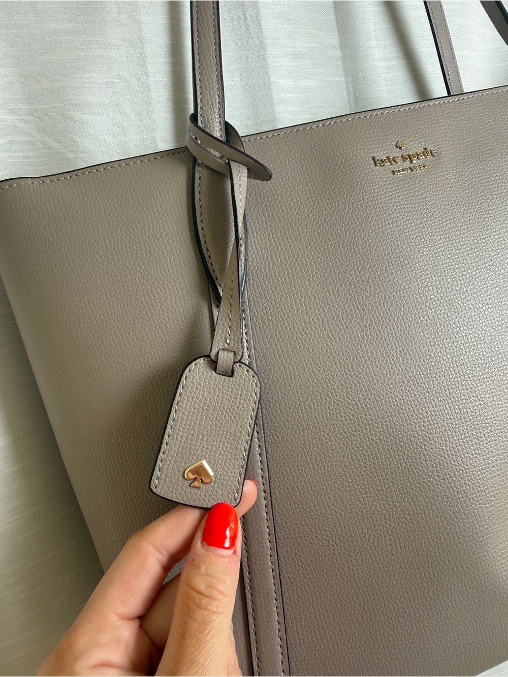 Kate Spade New York Cara Large Tote Gray Pebbled Leather Shoulder Bag - Picture 16 of 17